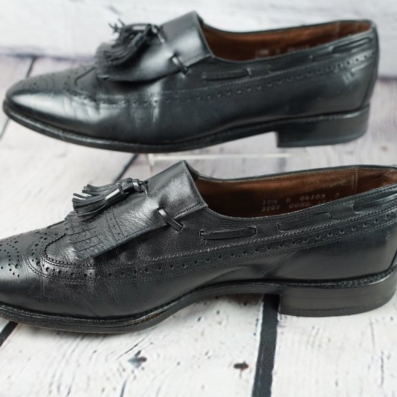 Allen Edmonds Arlington Black Leather 10.5 Mens Shoe Wingtip Brogues Tassels USA - Picture 3 of 16